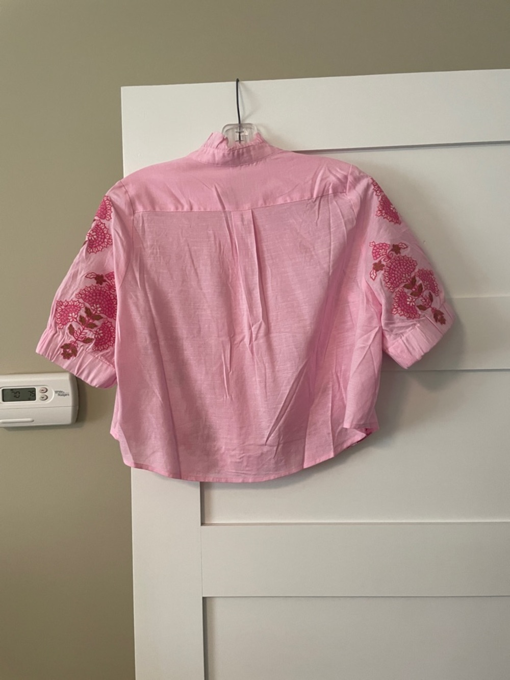 THML Pink Floral Quinn Short-Sleeve Button Front Top - Picture 6 of 10